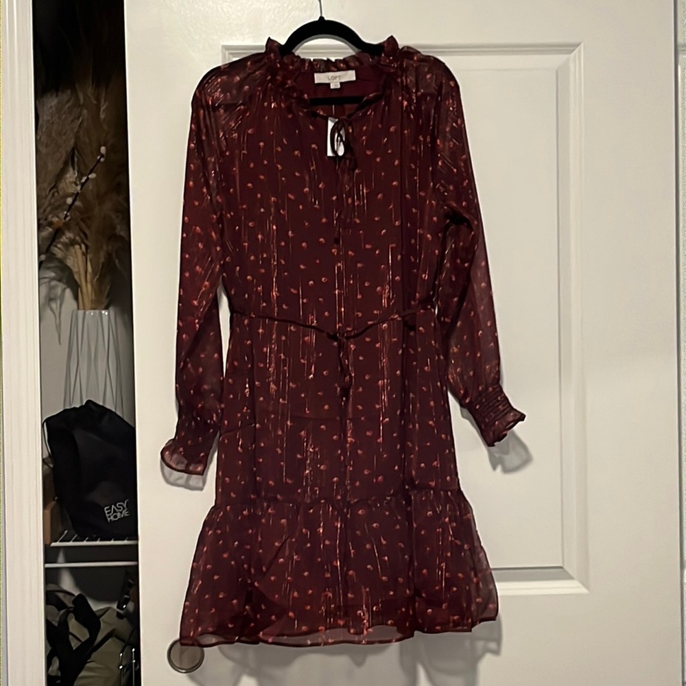NWT Loft burgundy floral shimmer dress